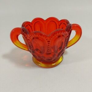 LE Smith Moon and Stars Amberina Glass Sugar Dish Red and Orange Vintage